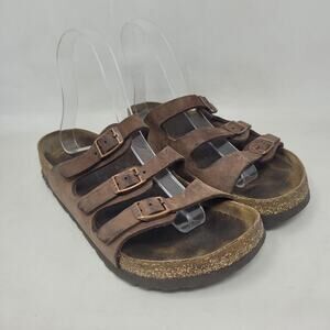 Birkenstock Florida Sandals EU37 US6.5 Brown Nubuck Soft Footbed Comfort Buckles
